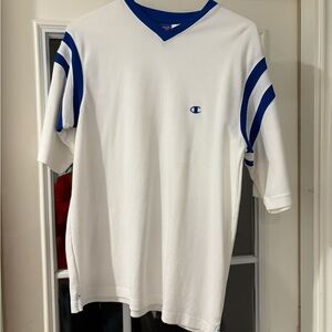 00’s Champion Men's White Jersey with Blue Stripes